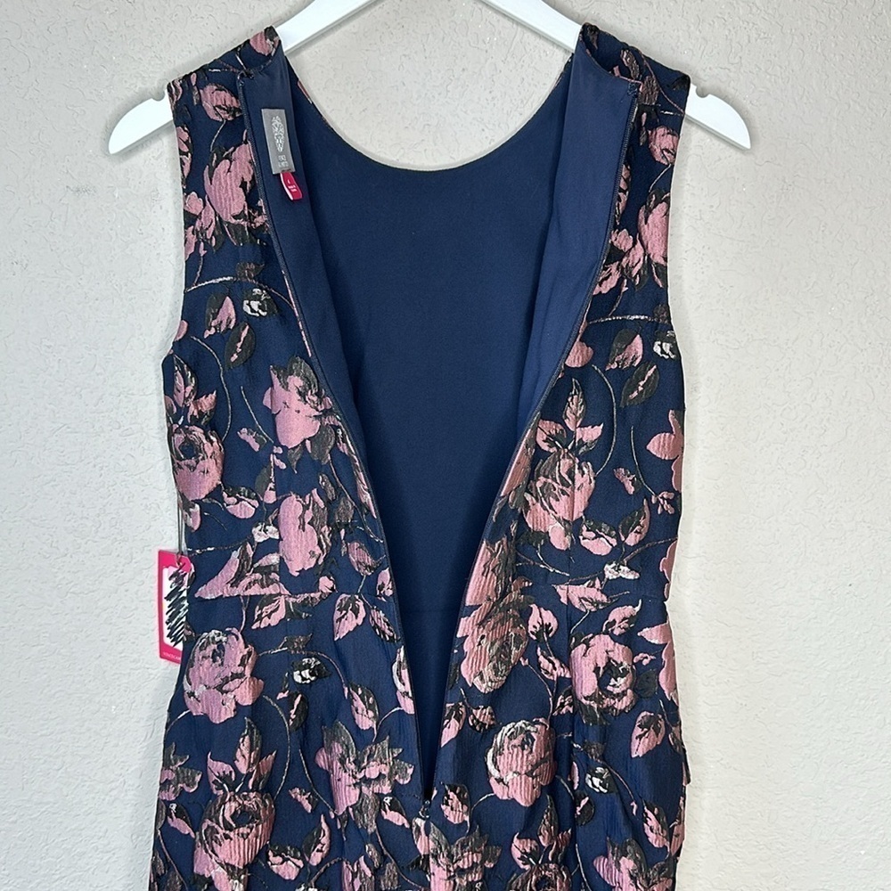 NWT‎ Vince Camuto Navy Floral Jacquard Ruffle Cocktail Dress Size 4 - Picture 6 of 14